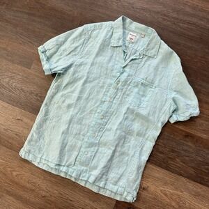 Baird‎ McNutt Solid Blue S/S Slim Fit Murano Button Down Shirt Linen Sz L